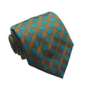 JIM THOMPSON Men's Silk Gold Brown Teal Polka Dot Tie